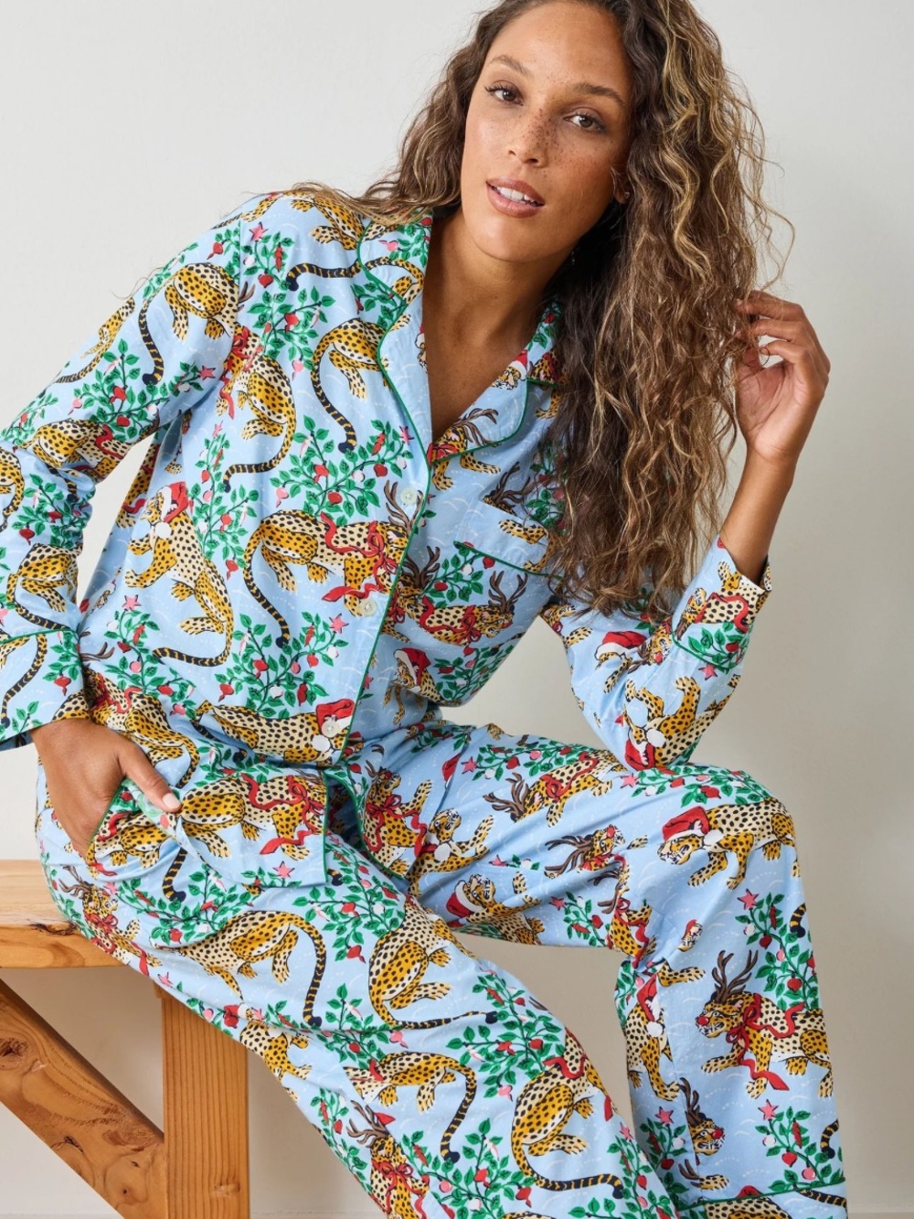 Printfresh Very Merry Bagheera Long PJ Set Pajamas Pale Blue - Large